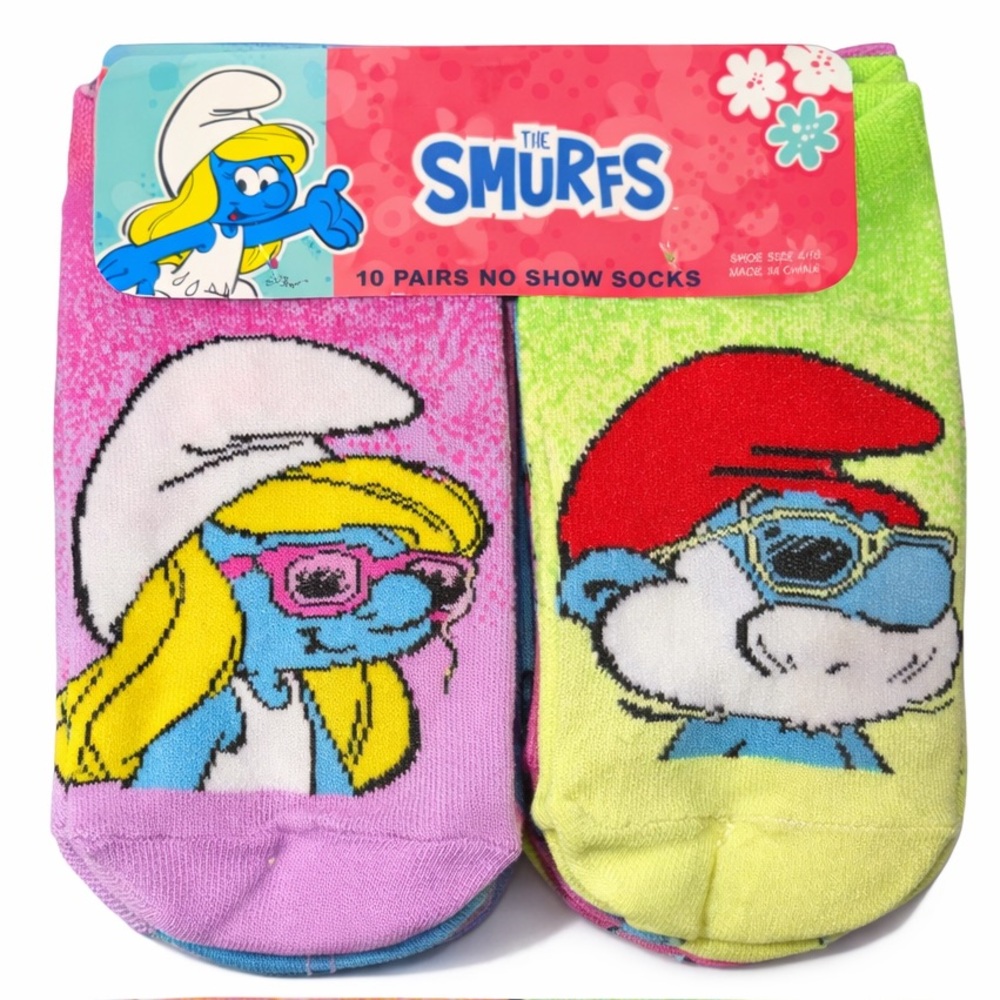 ☀️🌸 The Smurfs 10-Pair No Show Socks Set NWT Shoe Size 4-10 💞